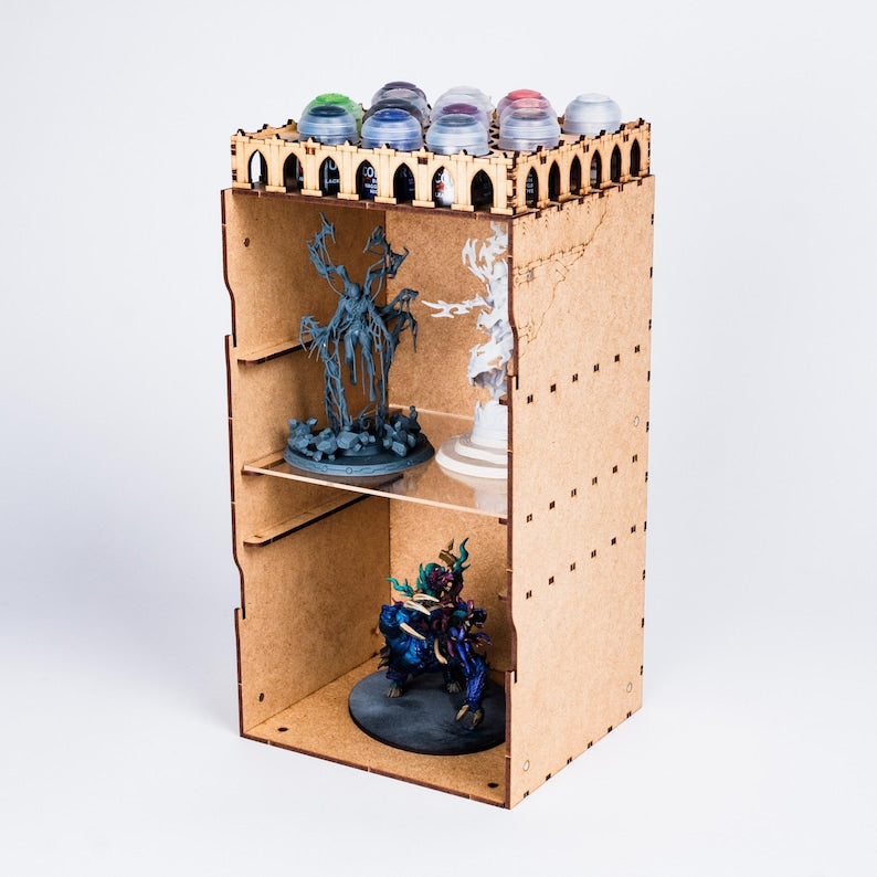 Vitrina de Miniaturas con Mango de Pintura — Estante de Exhibición y Agarre para Pintar