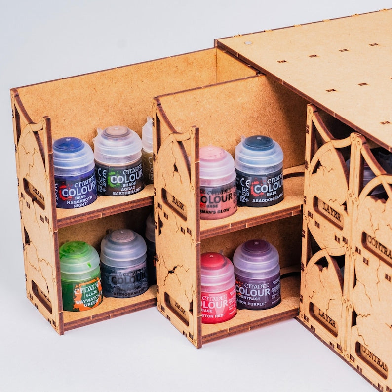 Caja Organizadora de Pinturas — Almacenamiento Cerrado para Pinturas de Miniaturas