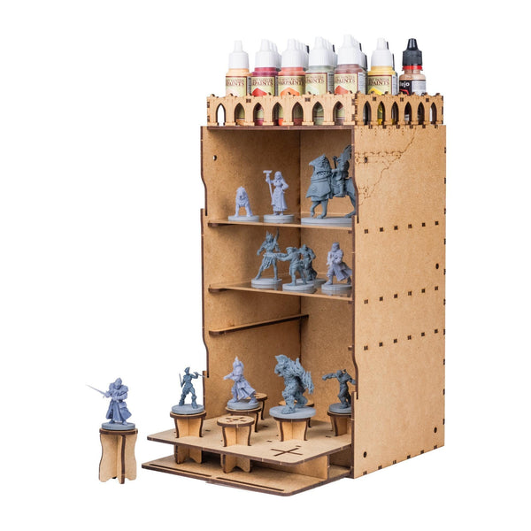Miniatures Showcase with Paint Handle — handcrafted wooden hobby accessory by our workshop