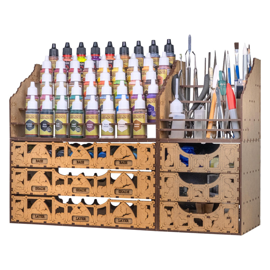 Advanced Paint Station — close-up of tiered bottle racks
